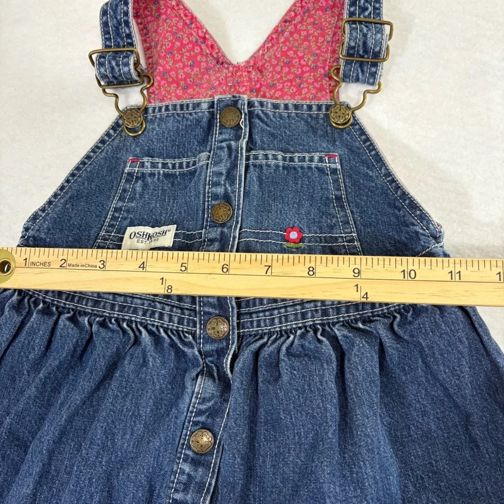 OshKosh B'gosh Kids Denim Overalls Dress ABC Embroidered Flower‎ Cute Size 2T